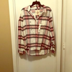 Button down plaid shirt with rhinestone details